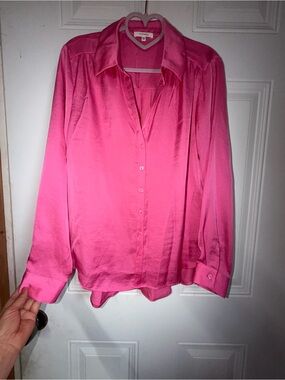 Pleione Vibrant Pink Satin Button-Down Shirt